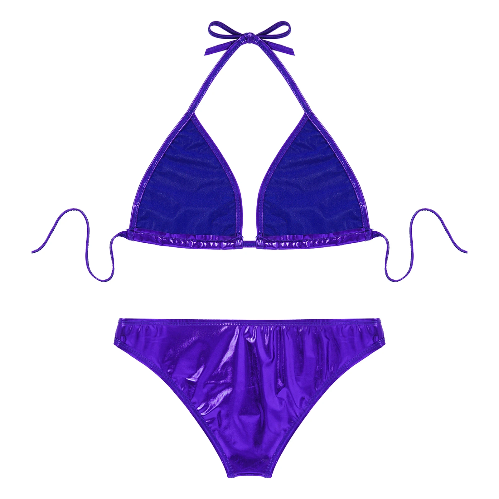Women's Metallic Shiny Brazilian Mini Bikini Swimsuit Two Pieces Liquid Sexy Triangle Bikinis Set with O Ring Bottoms Swimwear bikini set women swimwear bikini swimsuit