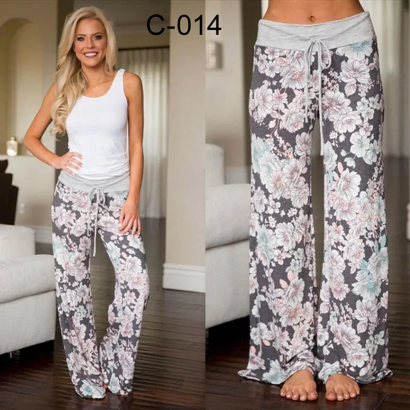 

Leosoxs Spring Autumn Loose Beach Women's Pants Fashion Floral Print Drawstring Wide Leg Ladies Long Pants Sweatpants Plus Size