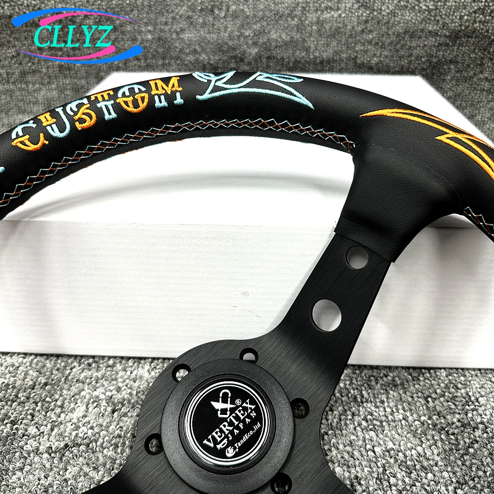 유니버설 12.5인치 320mm VERTEX 커스텀 레이싱 스티어링 휠 리얼 가죽 자수 JDM 헬스 스포츠카 액세서리용