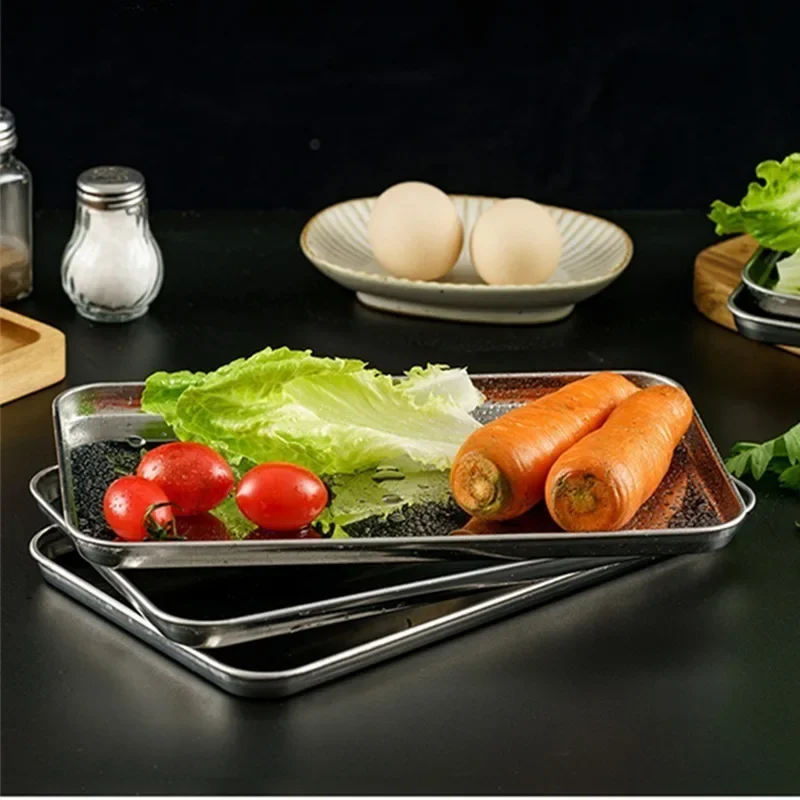 1/4pcs Stainless Steel Serving Tray for BBQ Roasting Baking and Steaming Flat Bottom Plate with Food Storage Container