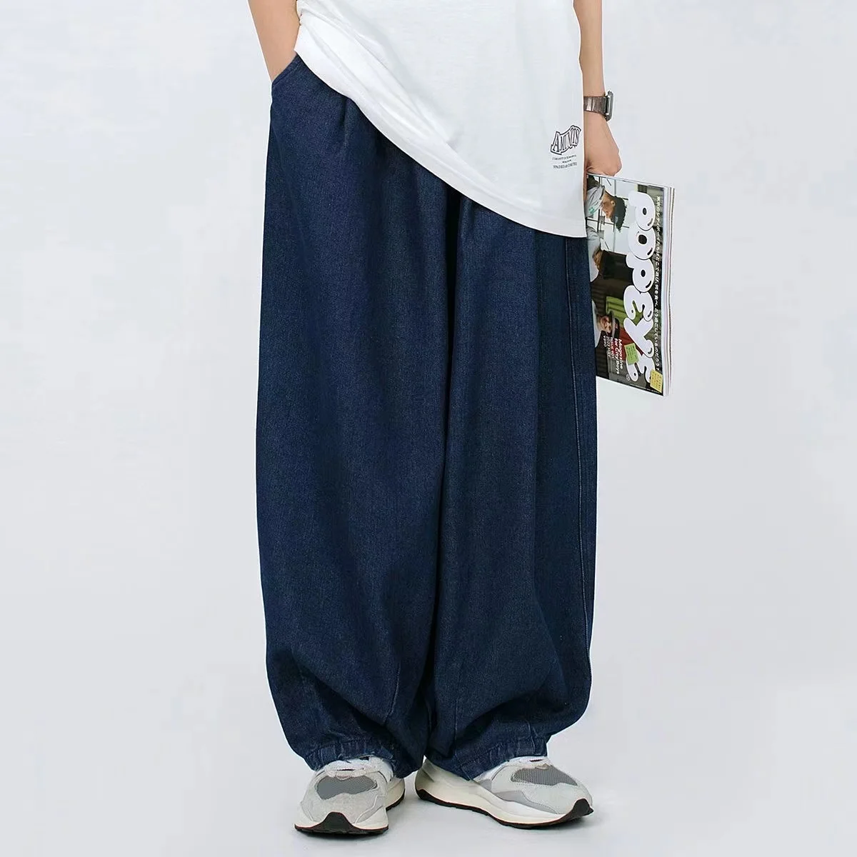 

2022 Men's Hip-hop National Fashion Trend Casual Pants Large Overalls Washed Loose Jeans Black/blue Color Oversized Trousers
