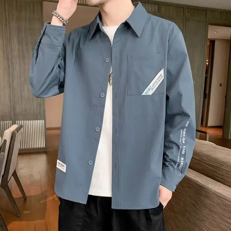 thumbnail image 1 of Camisas masculinas con bolsillo Camisa de hombre de gran tamaño Cuello verde degradado Estilo coreano normal fresco Ropa popular Original Social Xxl, 1 of 5