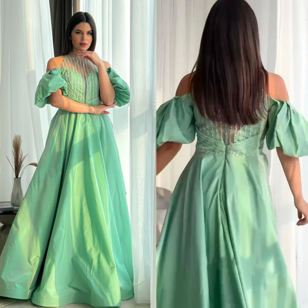 Prom Dress Saudi Arabia Satin Beading Draped Wedding Party A-line O-Neck Bespoke Occasion Dresses Floor-Length thinyfull green prom dresses 2021 off shoulder tulle floor length a line party dress sexy applique beading wedding evening gowns