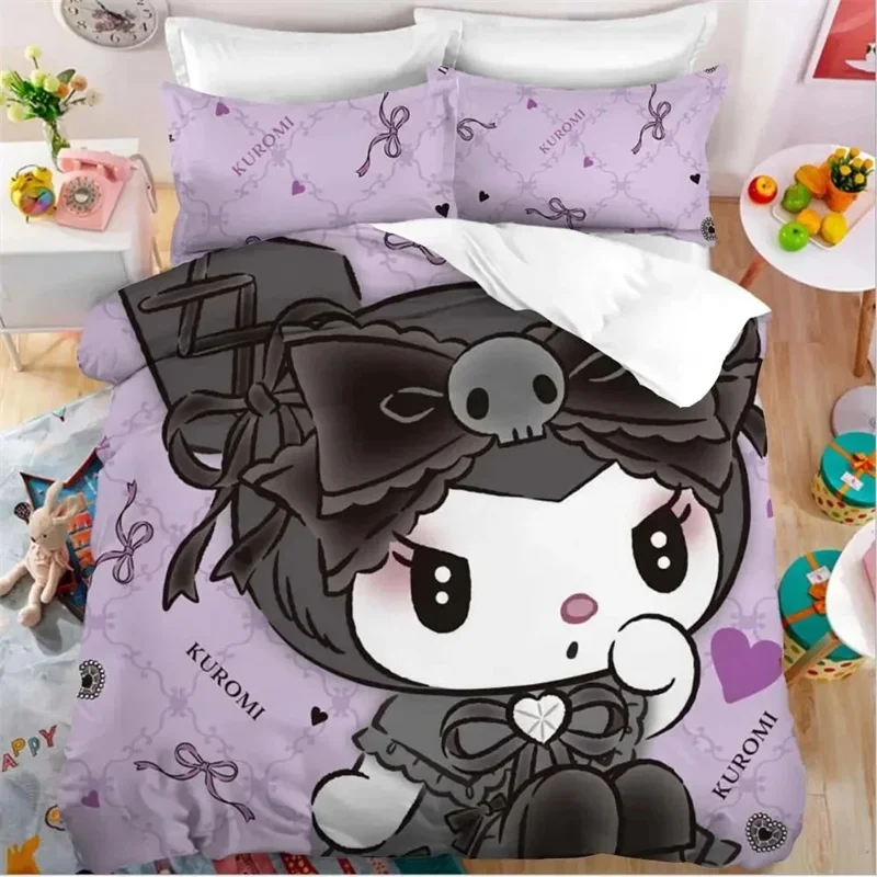 

Sanrio Kuromi Duvet Cover Bedding Set Cartoon Anime Kuromi Melody Quilt Pillowcase Kid Girls Bed Set Twin Queen King Size