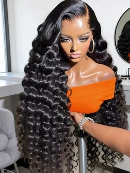 250 Density Loose Deep Wave Human Hair Wig 13x4 13x6 HD Curly Water Wave Lace Frontal Wigs Pre plucked For Women Brazilian Black 1