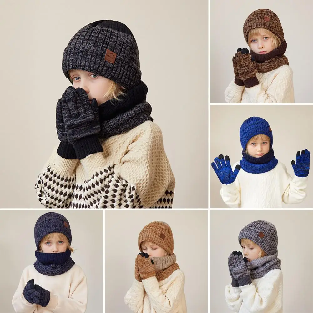 

Elastic Winter Hat Set Cozy Winter Essentials 3-piece Kids Hat Scarf Gloves Set Ultimate Protection Warmth Style for Unisex