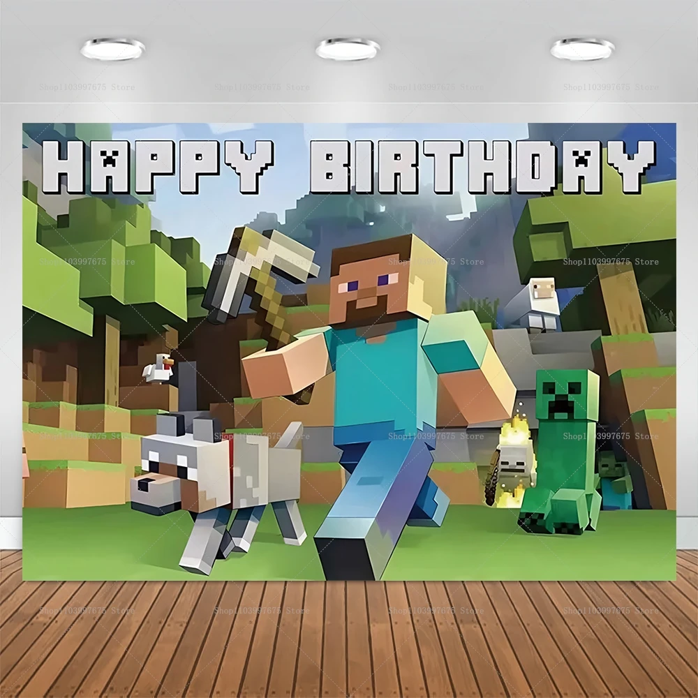 Description Picture 5 of itemBirthday Backdrop Pixel Background for Photography Boys Gaming Birthday Party Decor Supplies Baby Shower Banner Photo Studio