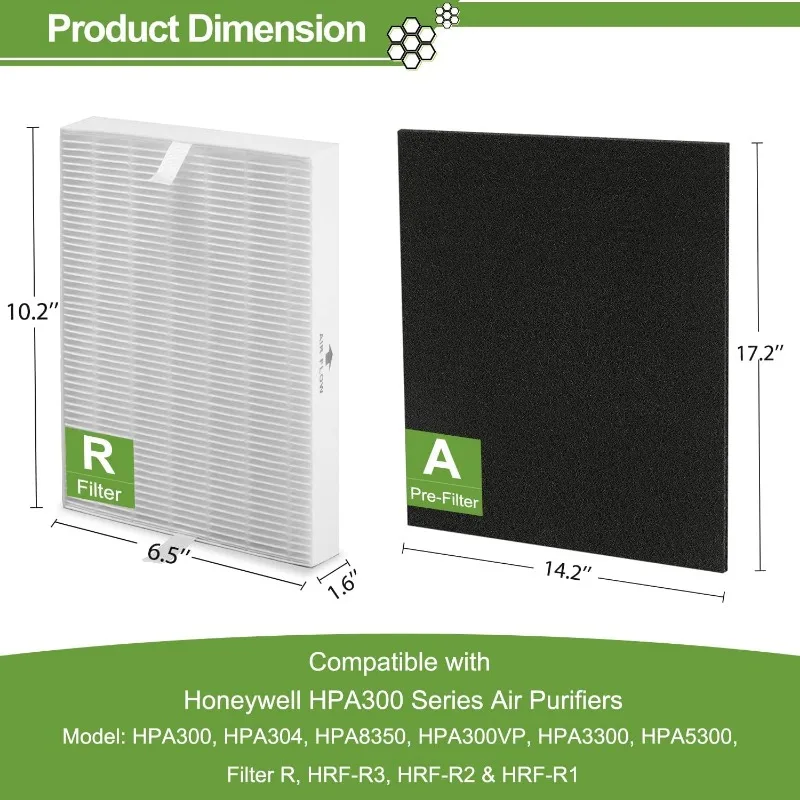 6 Pack HPA300 HEPA Filter Replacement for Honeywell Air Purifiers HPA300 Series, HPA300, HPA304, HPA8350, HPA300VP, HPA3300b, HP 4