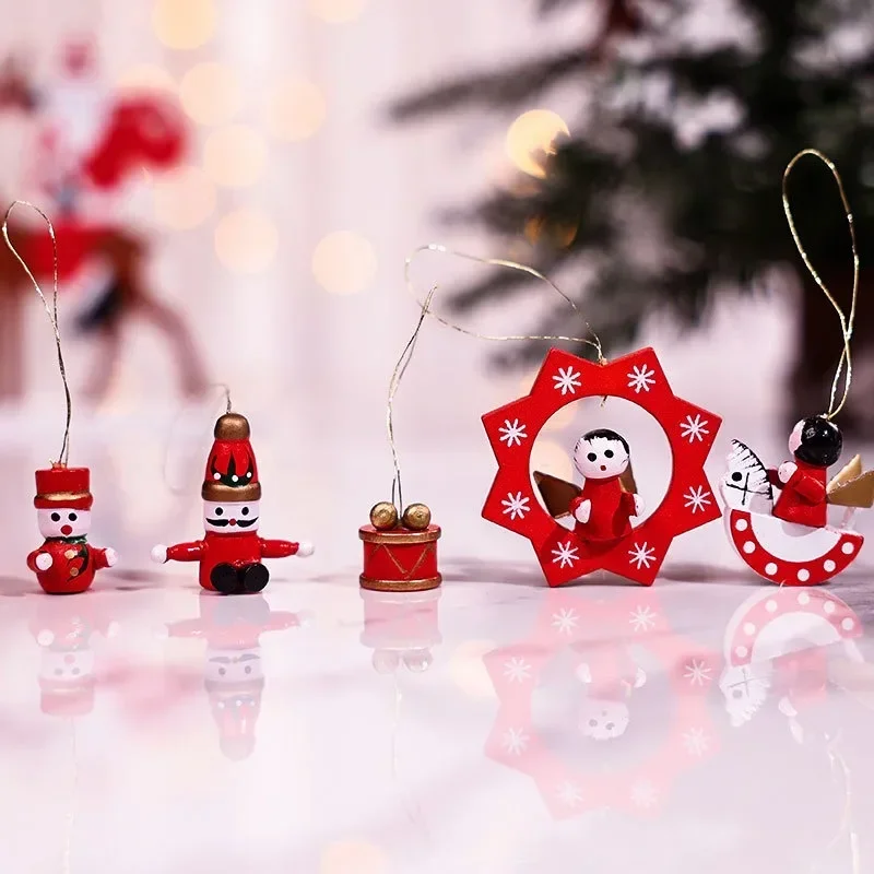 Electric Train Set Christmas Train and Image Ornaments Tree Set Hanging Wooden Miniature Decorations Pendant Wood Head Mini Ornament Decor Toys