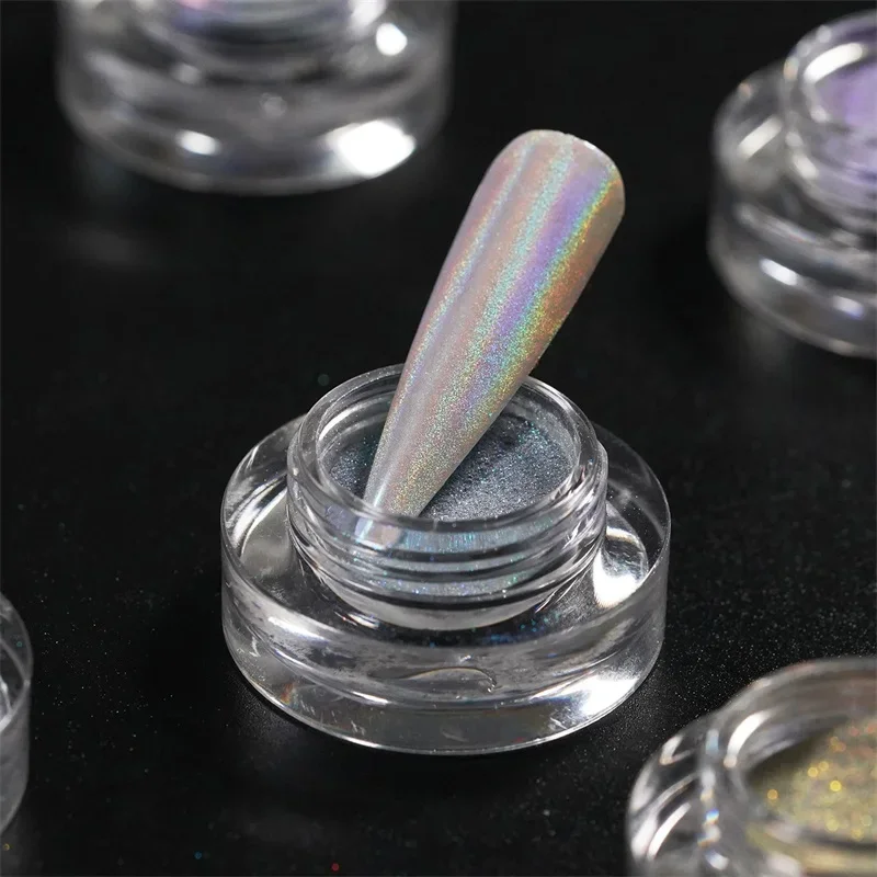 HNDO 6 Pcs Set Holographic Aurora Powder Rainbow Effect for Professional Manicure Nail Art Design Unicorn Laser Pigment Glitter