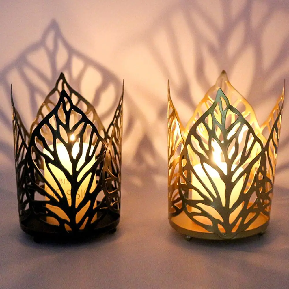 IronCandleHoldersVintageHollowOutLeafTeaLightCandleHolders