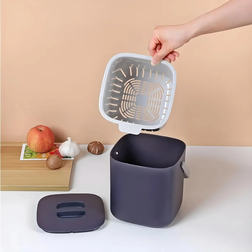 Odor Proof PP Trash Can with Removable Inner Bucket Uses for Food Waste Compost Kitchen Home Car All Season