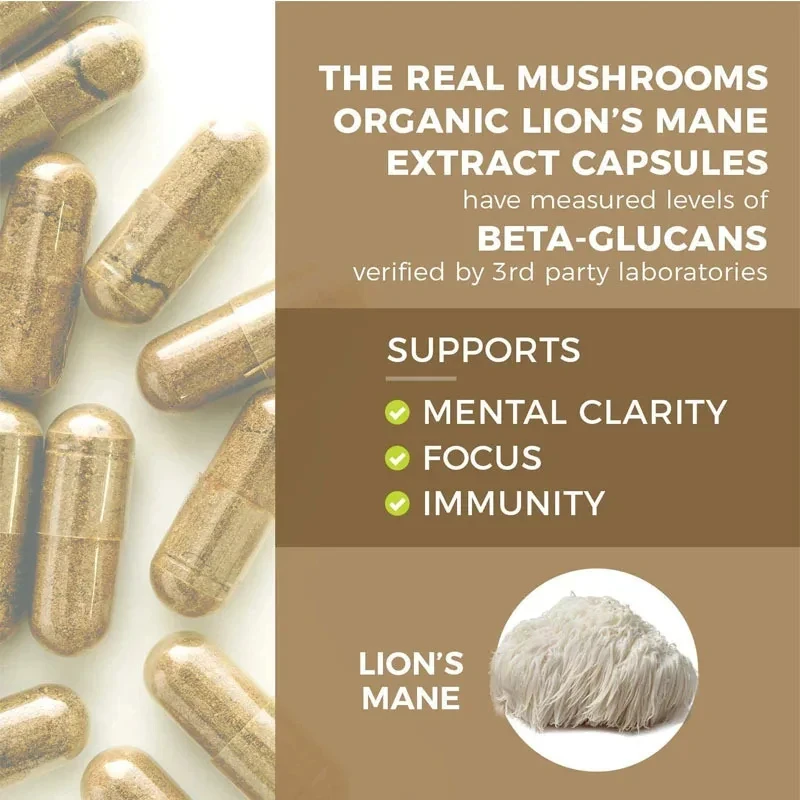 Mushroom Complex Capsules Lion Mane Ganoderma lucidum Mushroom Capsule Dietary Supplement 60pcs Health Food Immune System Promotes Metabolism