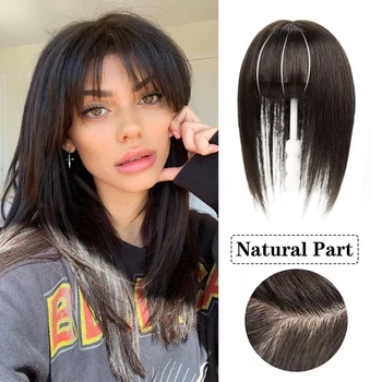 Doreen13 * 13 cm 10 "12" 16 "Topper Pezzo di capelli con frangia 100% veri capelli umani Remy Topper per donne con capelli sottili Marrone naturale