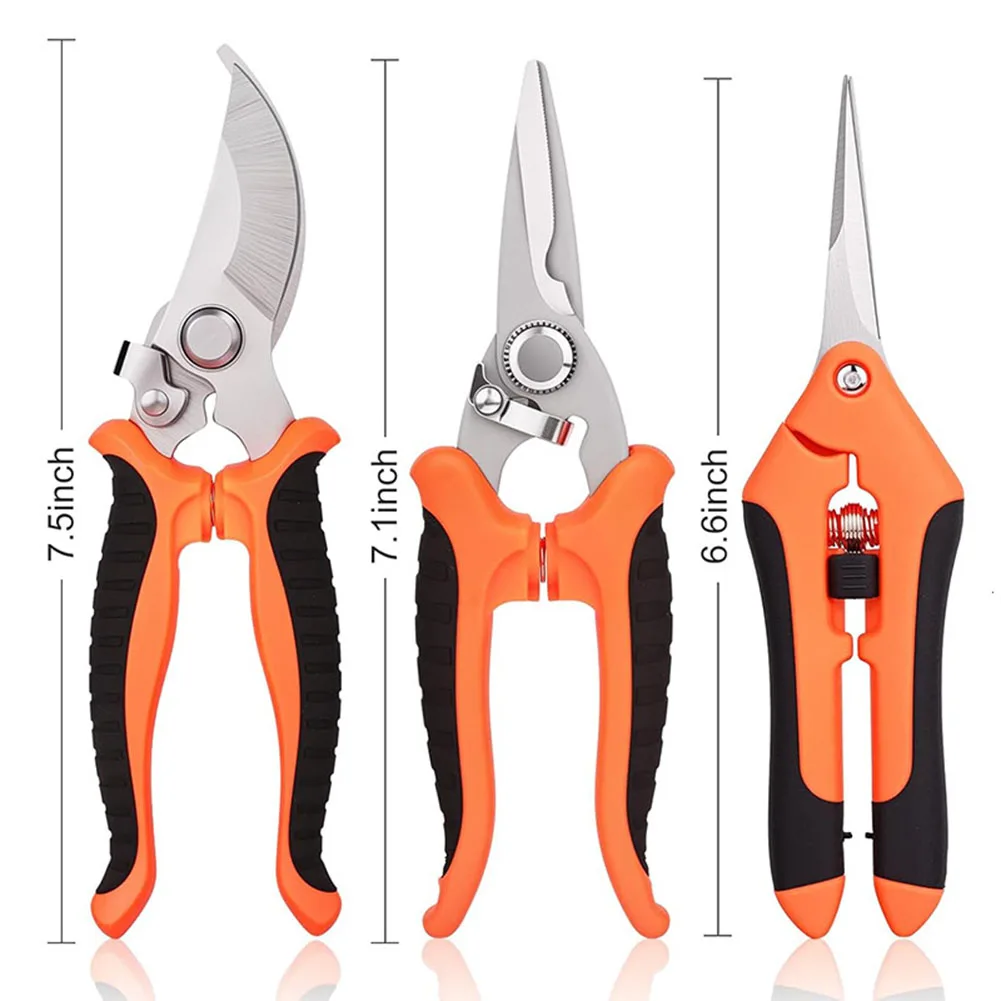 3PCS Plants Trimming Scissor Flower Clippers Garden Scissors Set Safe Lock for Harvesting Picking Indoor Outdoor Greenhouse