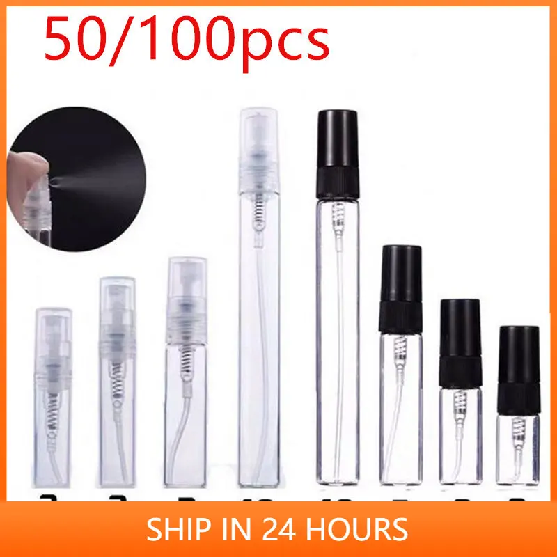 50/100PCS 2ML 5ML 10ML Black Clear Portable Mini Perfume Glass