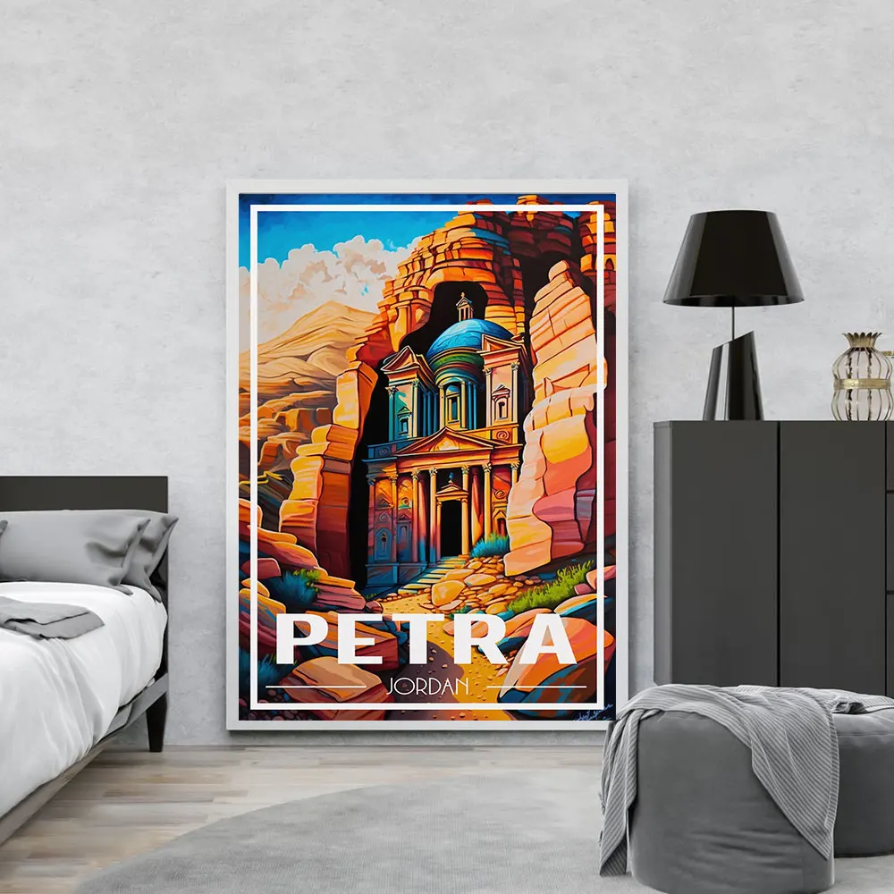 Petra Jordan Travel City Landscape Canvas Painting Rose City Poster Print Abstract Wall Art Living Room Home Decoration