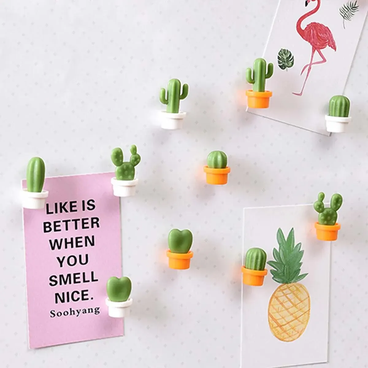 Cactus Magnetic Message Refrigerator Magnet Green Plant Potted Magnet Cactus Ball Three-dimensional Refrigerator 6pcs magnetic fridge magnets