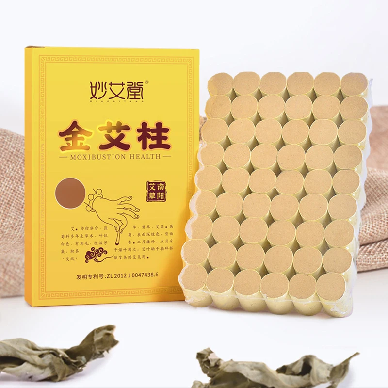 

54Pcs/Box 60:1 Chinese Herb Moxibustion Cones Smokeless Gold Moxa Stick Acupunture Therapy Warm Body Massage Relax Pain Relief