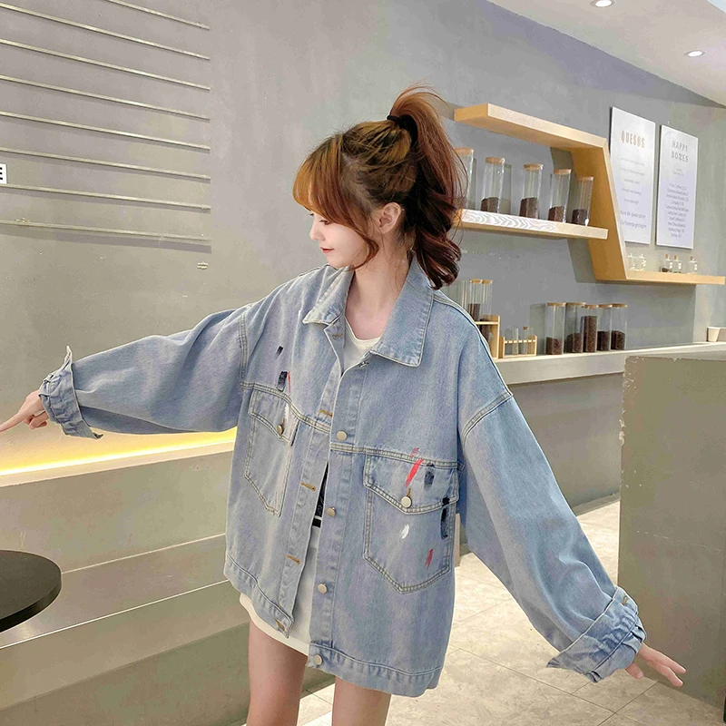 

2022 Spring New Colored Graffiti Denim Coat Women Free Shipping