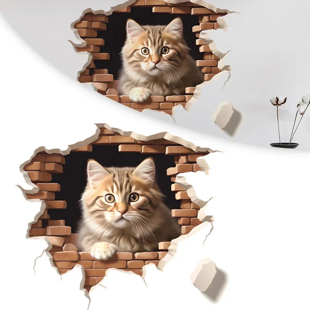 3D Cats Wall Sticker Hole View Bathroom Living Room Decoration Home Decor Animal Vinyl Decals Art Poster Cute Toilet Stickers wall stickers wall sticker home decoration accessories