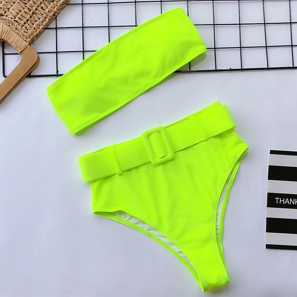 High Waist Brazilian Neon Bikini 2022 Belt Swimwear Women Bandeau Swimsuit Female Push Up Bathing Suit Summer Bathers Biquini green bikini set