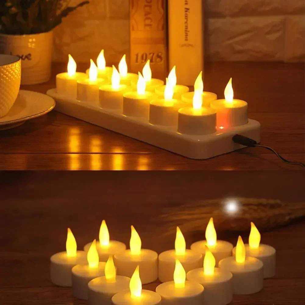 12pcs újratölthető ledes Gyertya flameless tealight Elektromos Gyertya Villanyégő waxless számára Valentin haza esküvői Karácsony Plató Vacsora dekor