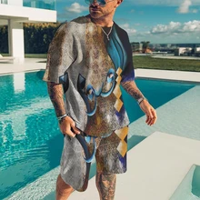 

2022 New Fashion Hot Summer 3D Printing Casual Men's Hip-hop T-shirt Short-sleeved Street Suit Men's Top + Shorts