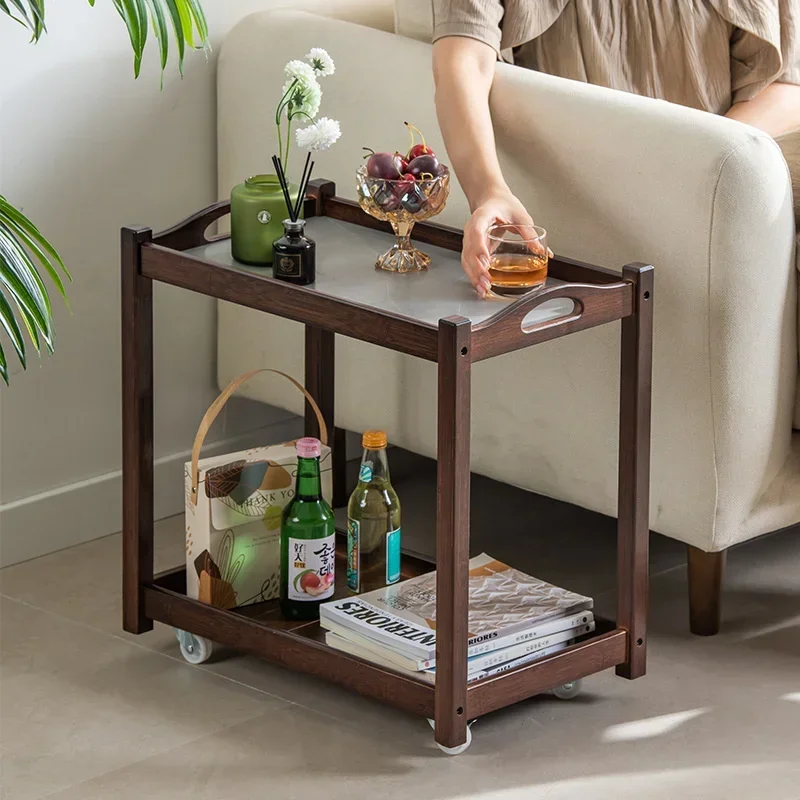 Removable Double Layer Sofa Coffee Table Solid Wood Square Tea Table Living Room Furniture with Storage Cabinet Modern Design