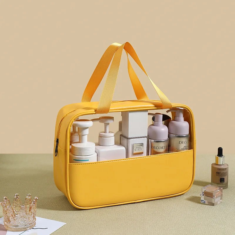Borsa da toilette in PVC trasparente a righe da donna portatile di