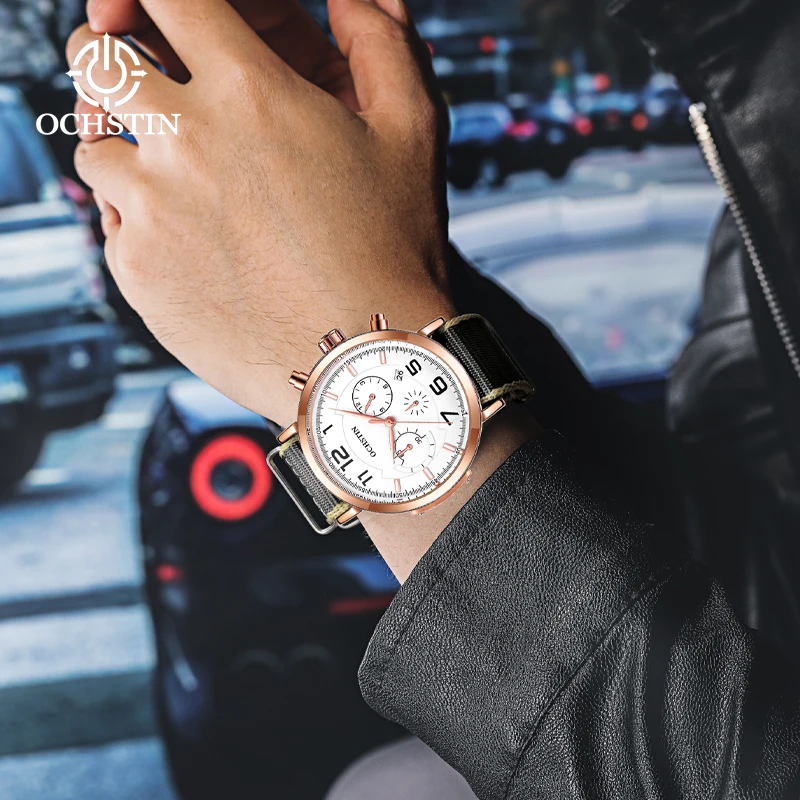 OCHSTIN new creative nylon series watch watch multifunction quartz movement watch 2024 new simple atmosphere men's quartz watch