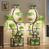Metal Plant Rack Premium 8-Tier Adjustable Indoor Stand with Grow Lights & Wooden Shelves