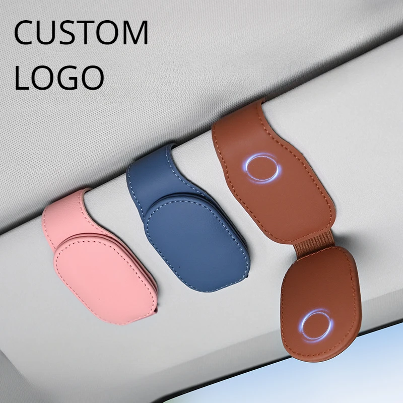 

Customized Laser Engrave LOGO Leather Car Sunshade Eyeglass Clip PU Multifunctional Ticket Storage Sunglasses Holder Gift