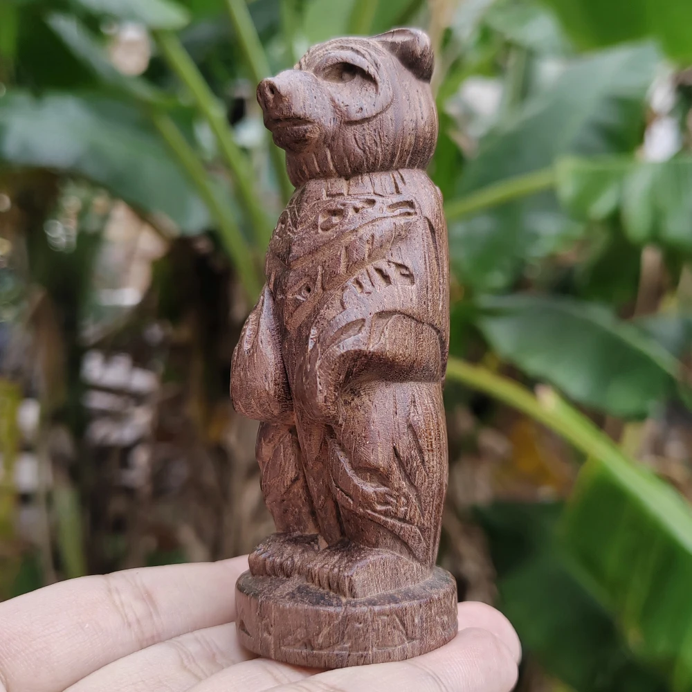 Hand-Carved Wooden Bear Totem Ornament: Tribal Artistry