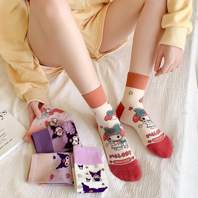 

Носки аниме Sanrio My Melody Kuromi Симпатичные кавайные, удобные теплые защитные ножки для студентов, хлопковые игрушки, подарки для девочек, 5 шт.
