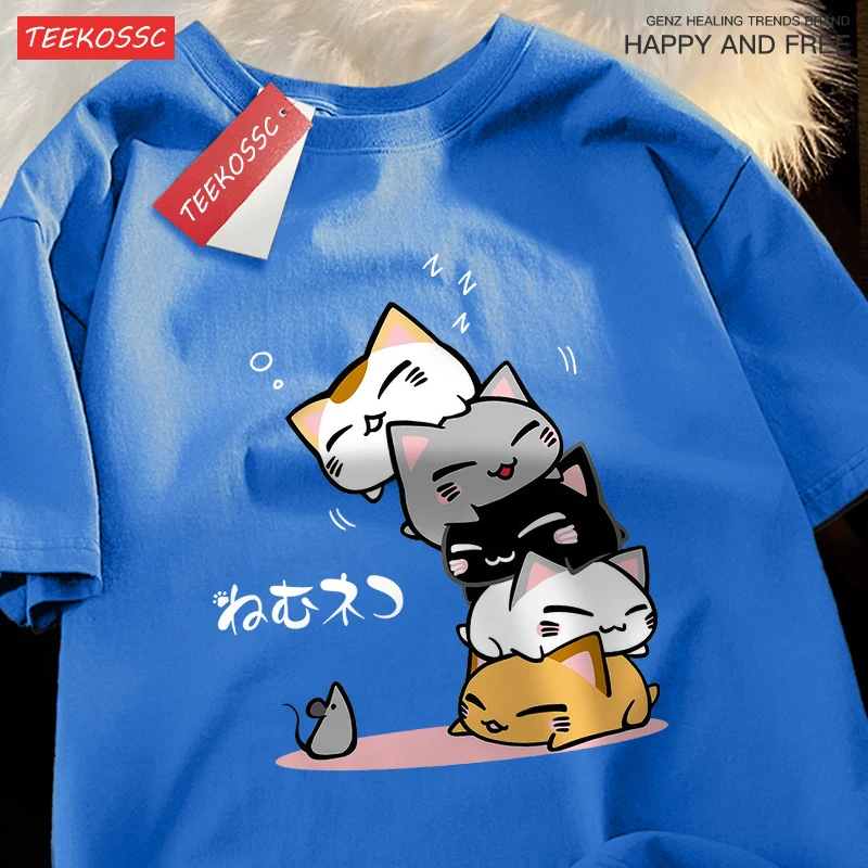 Süße gestapelte Katzen schlafen sehen nicht die Maus Männer Frauen T-Shirts übergroße lose T-Shirts Sommer Baumwolle O-Ausschnitt Kurzarm – Detail 19