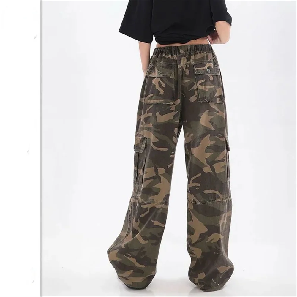 2022 Camouflage Women Cargo Pants Grunge Elastic Waist Hip