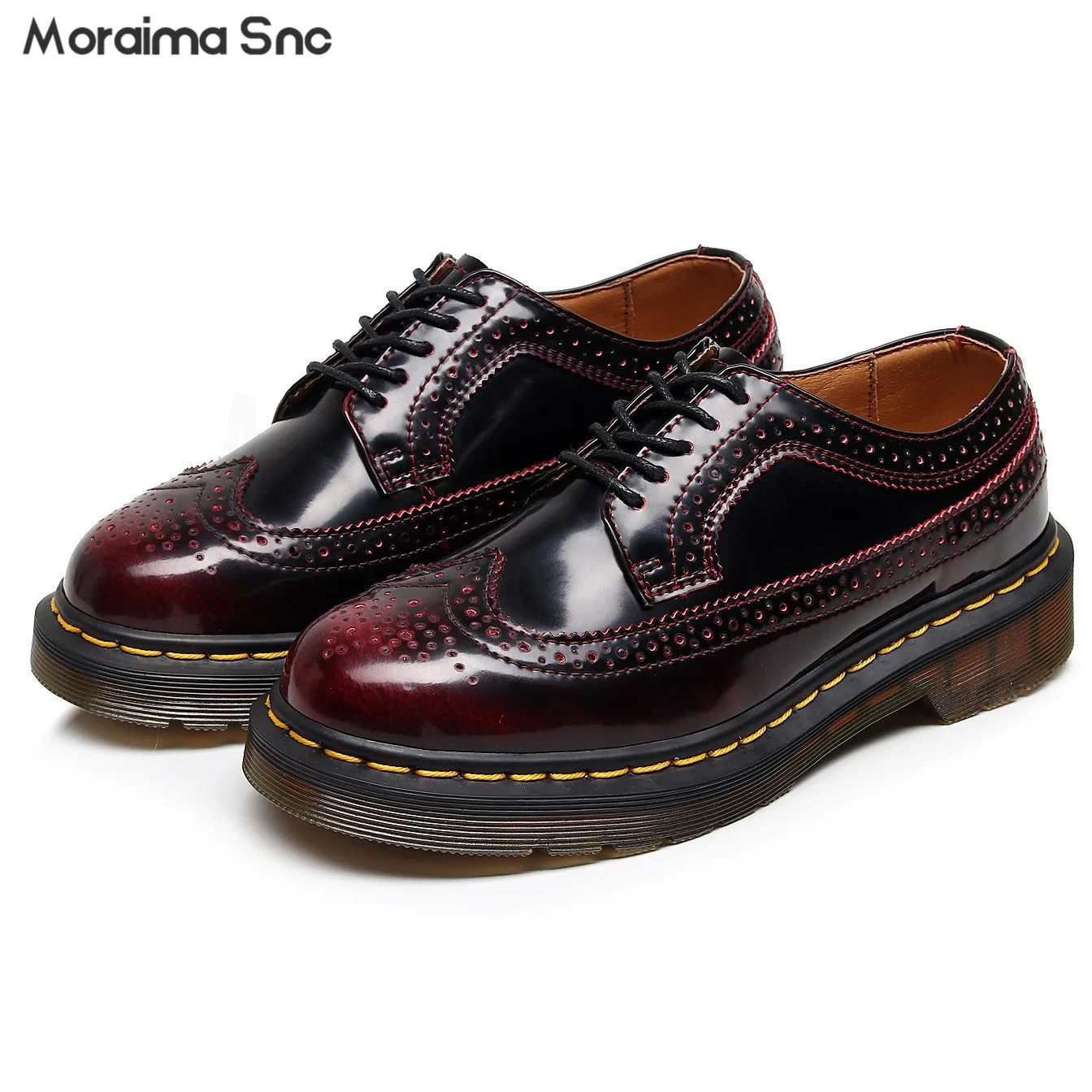 

Polished Red Brogue Carved Lace-Up Leather Shoes Woman's Leather Casual Shoes for Men and Women Round Toe Thick Sole Shoes