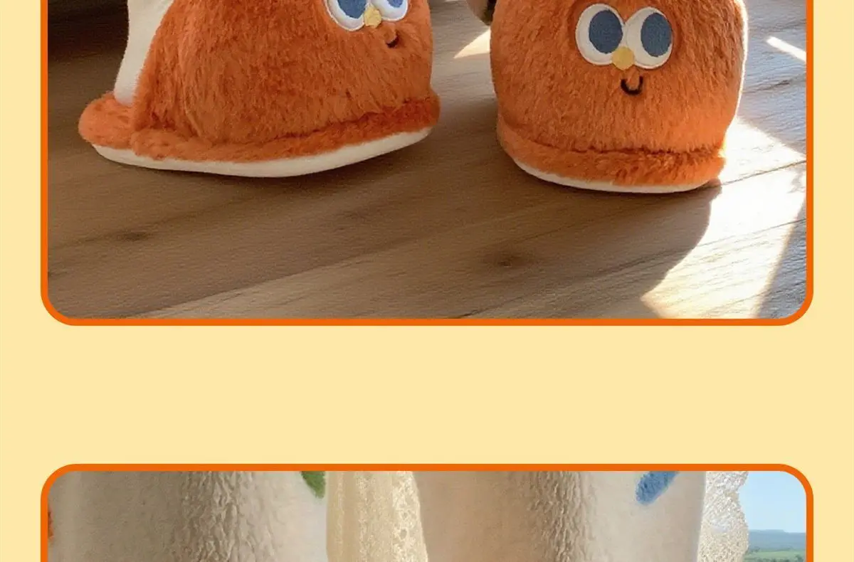 Designer Karotte pelzige Hausschuhe Frauen schöne große Augen Obst Schuhe Damen Plüsch Flipflops weibliche Indoor Haus Slipper flache Absätze – Detail 23