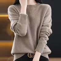 2023 New Cashmere Sweater Women O-Neck Pullover Autumn /winter Casual Knit Tops Solid Color  Cashmere Sweater Women 1