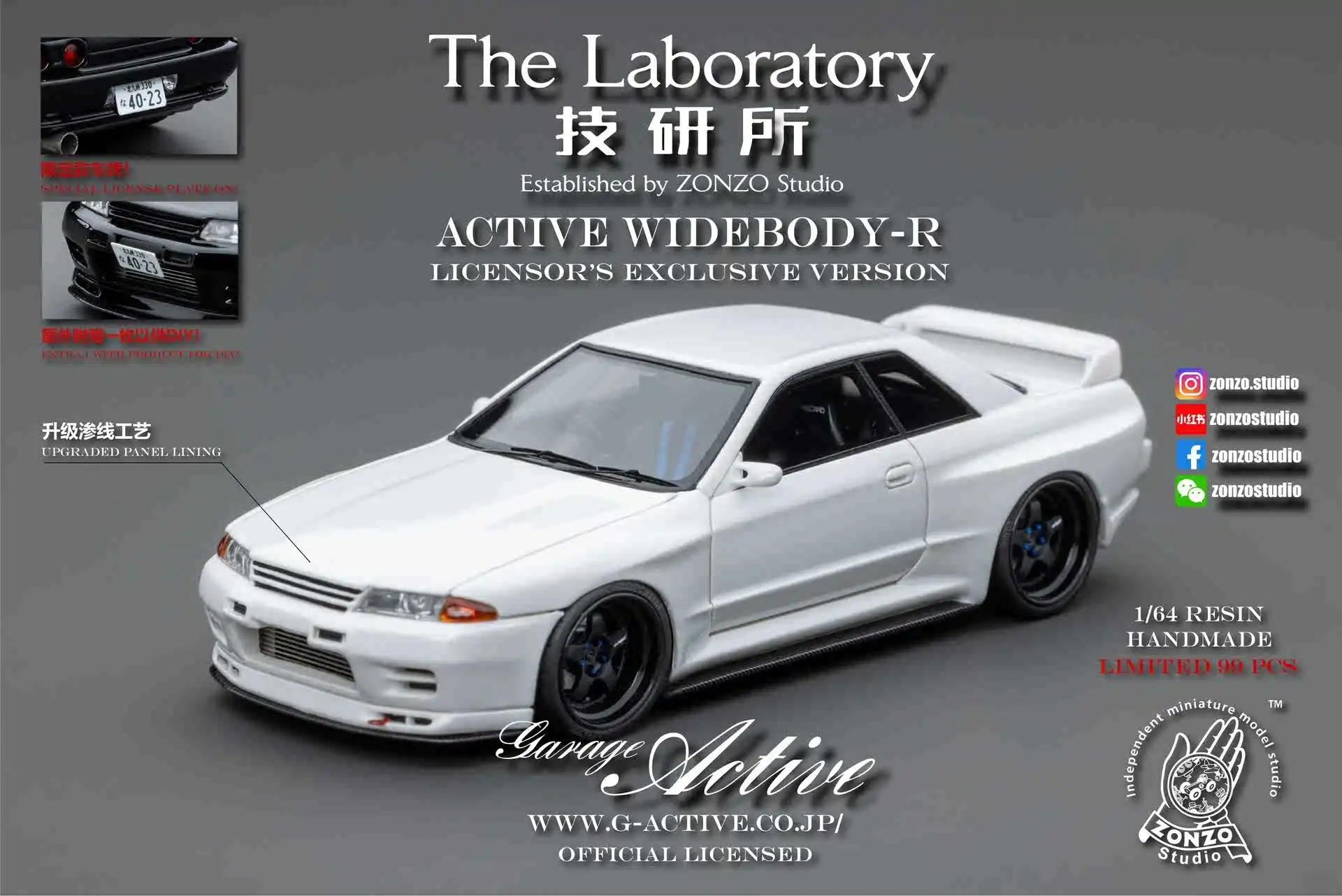 

Zonzo Studio 1:64 Active Widebody Skyline GTR R32 White JDM Simulation Limited Edition Resin Metal Static Car Model Toy Gift