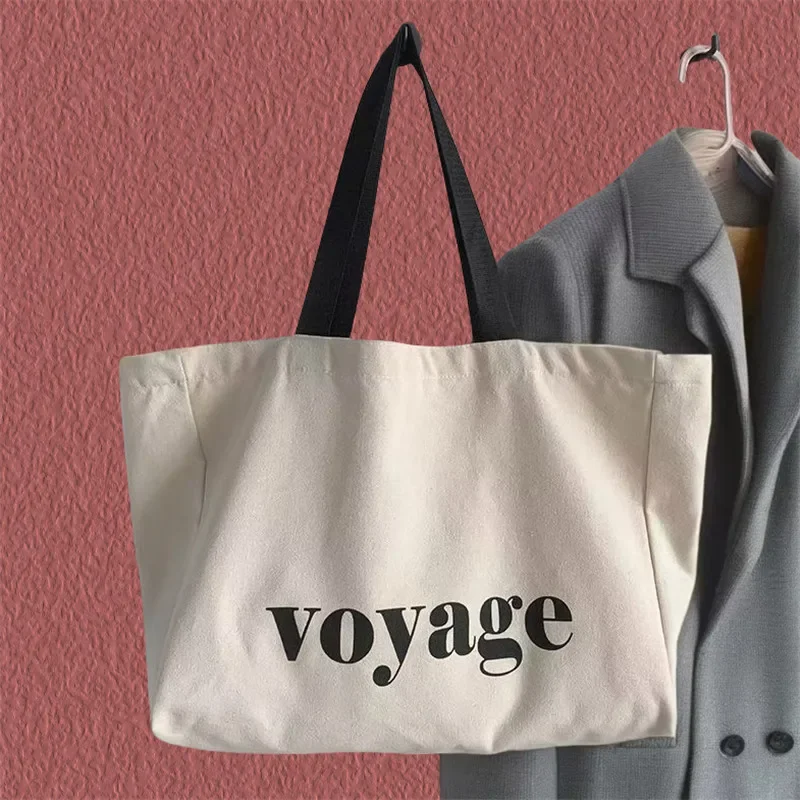 Versatile Letter Voyage Canvas Tote Bag, Large Capacity Handbag Shoulder Bags for Women Travel Shopping Bag, Student Schoolbags