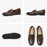 BEAUTODAY Loafers Women Cow Leather Waxing Round Toe Metal Buckle Strap Slip-on Flats Business Suit Ladies Shoes Handmade 26267 - Image 6
