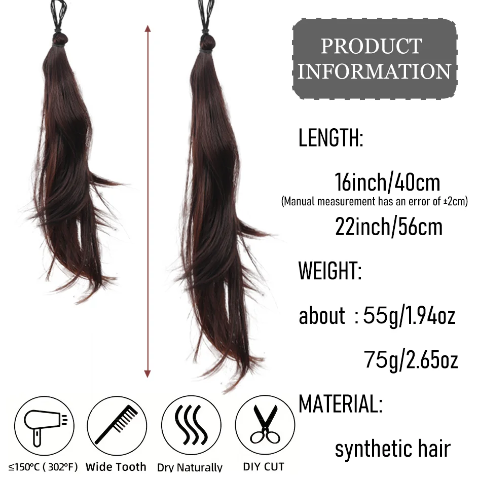 Synthetic 16inch/22inch curly ponytail tie, elastic headband, women's hair accessory, loli double ponytail wig, extension piece