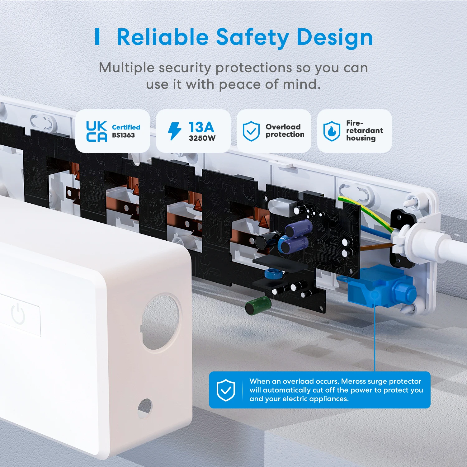 Meross HomeKit Smart Power Strip WiFi Socket Extension UK Outlet with 4 Sockets 4 USB Ports Work with Alexa Google SmartThings