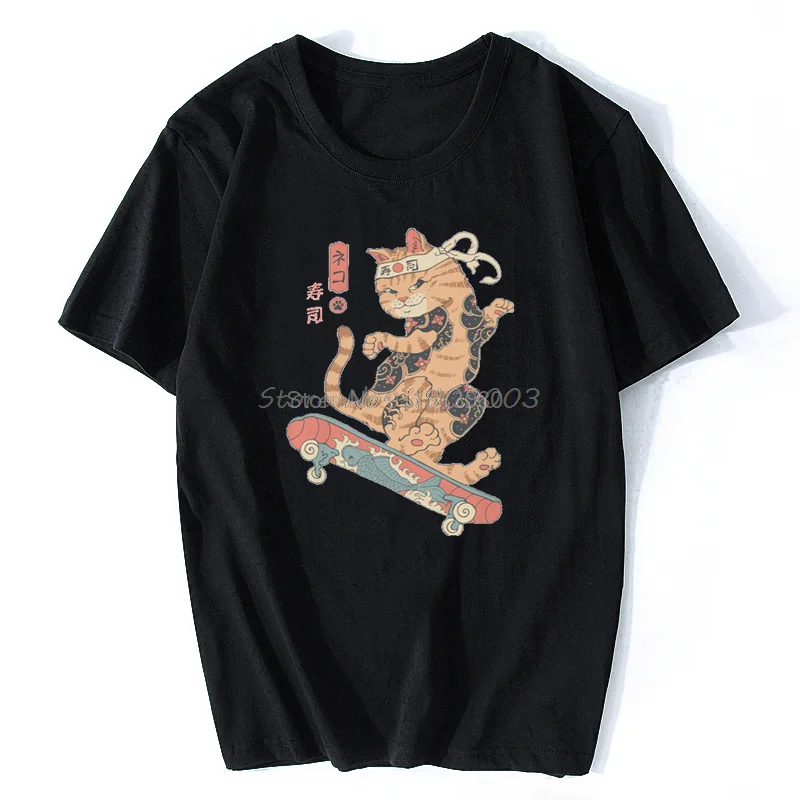 

Skatana Japanese Anime Cat Essentials Funny T-shirt Men Cotton T Shirt Harajuku Oversize Streetwear Tees Hip Hop Tshirt