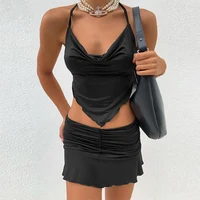 Y2k Preppy Style Étudiant Plissé Jupe Ensemble Taille Haute Casual Mini Jupe D’été Deux-pièces Ensembles Femmes Fitness Courtes Jupes Costume 3