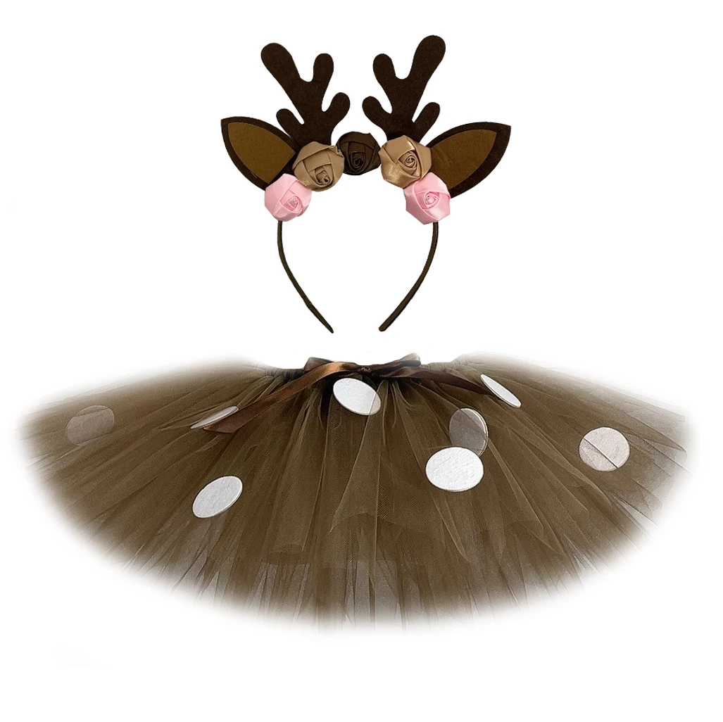 Animal Tutu Skirt Outfit Brown Girls Deer Tutu Skirt Fluffy Baby Girl Party Dance Tutu Skirts For Kids Halloween Christmas Elk Reindeer Costume