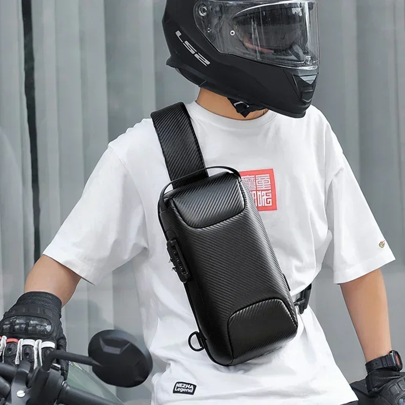 

Мужская мотоциклетная нагрудная сумка из ткани Оксфорд с отделкой из углеродного волокна, нагрудная сумка через плечо, качественные сумки