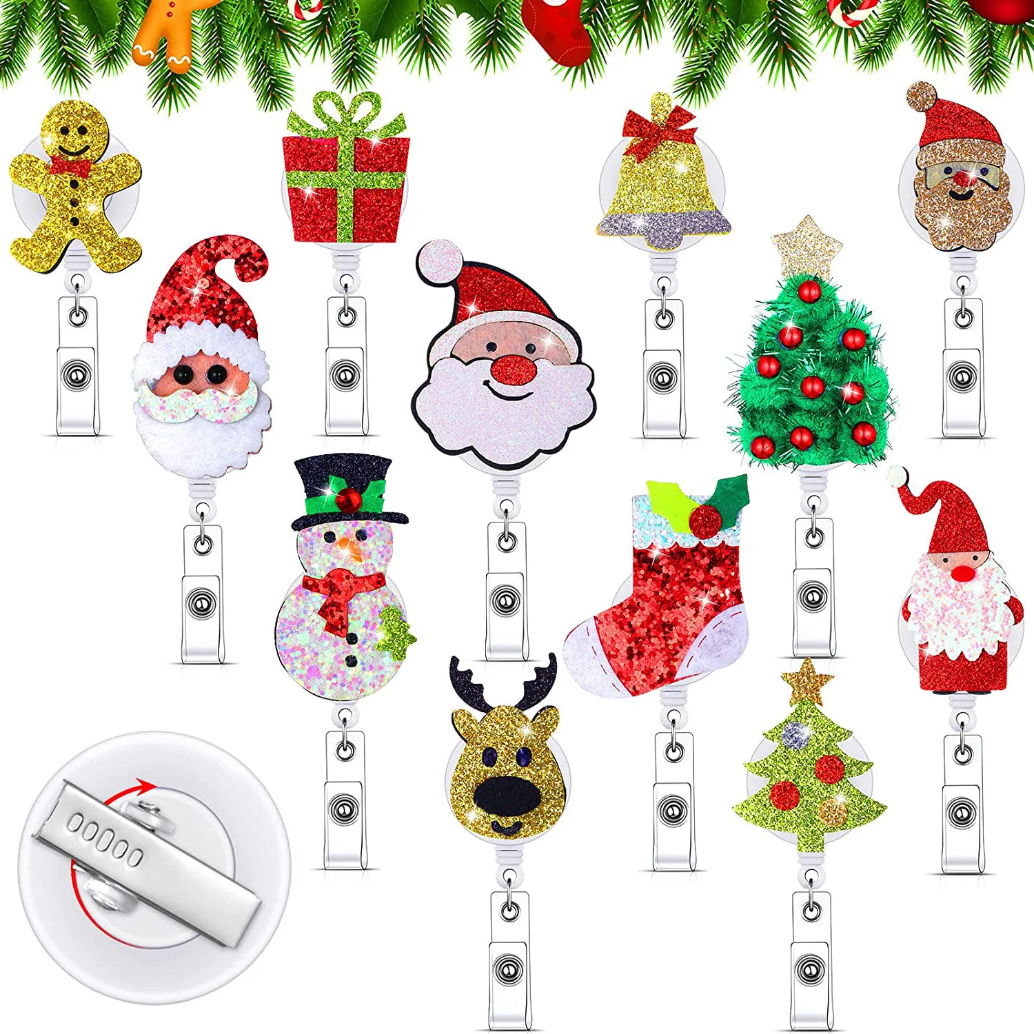 2023 New Design 1 Piece Retractable Badge Reels Christmas Snowman Bell Tree Nurse Doctor Card Holder ID Card Holder Badge Holder